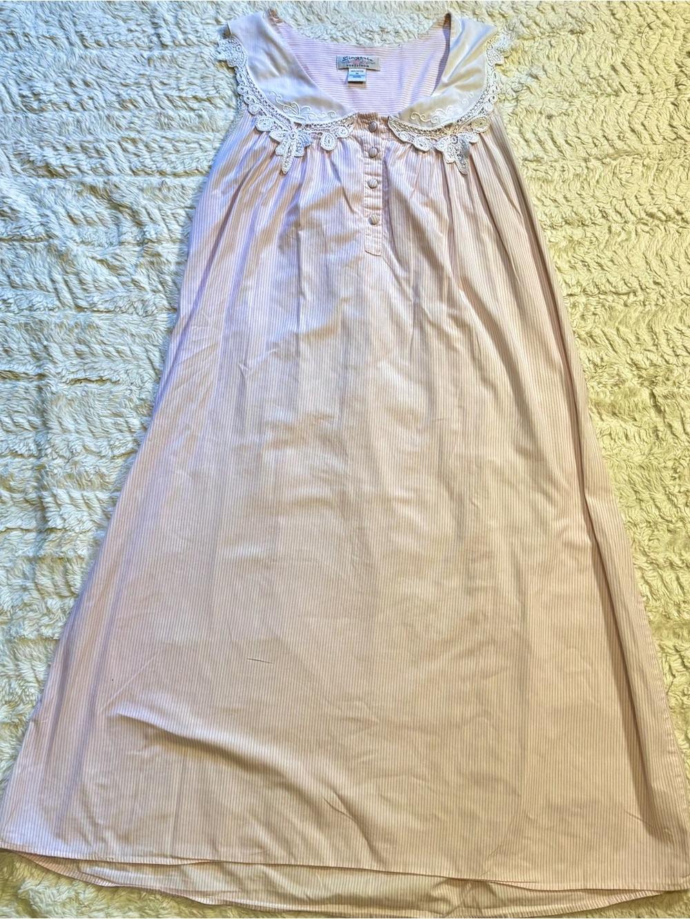 VTG medium Lingerie Pink Stripe Cotton Lace Collar Ballet Nightgown Cottagecore